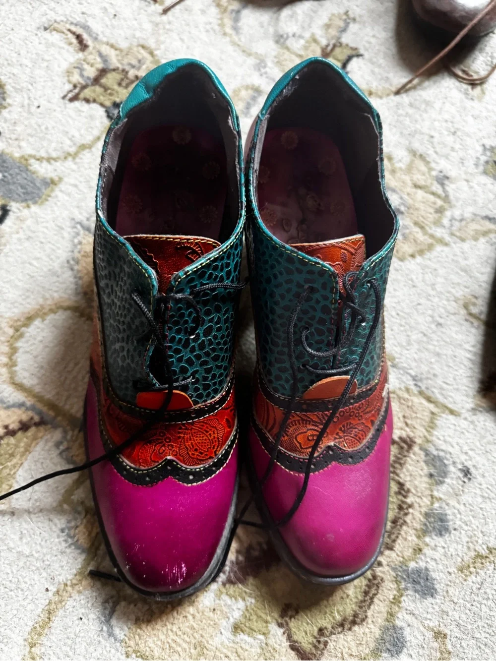 Colorful Lace-Up Women's Heels in Teal, Pink & Orange